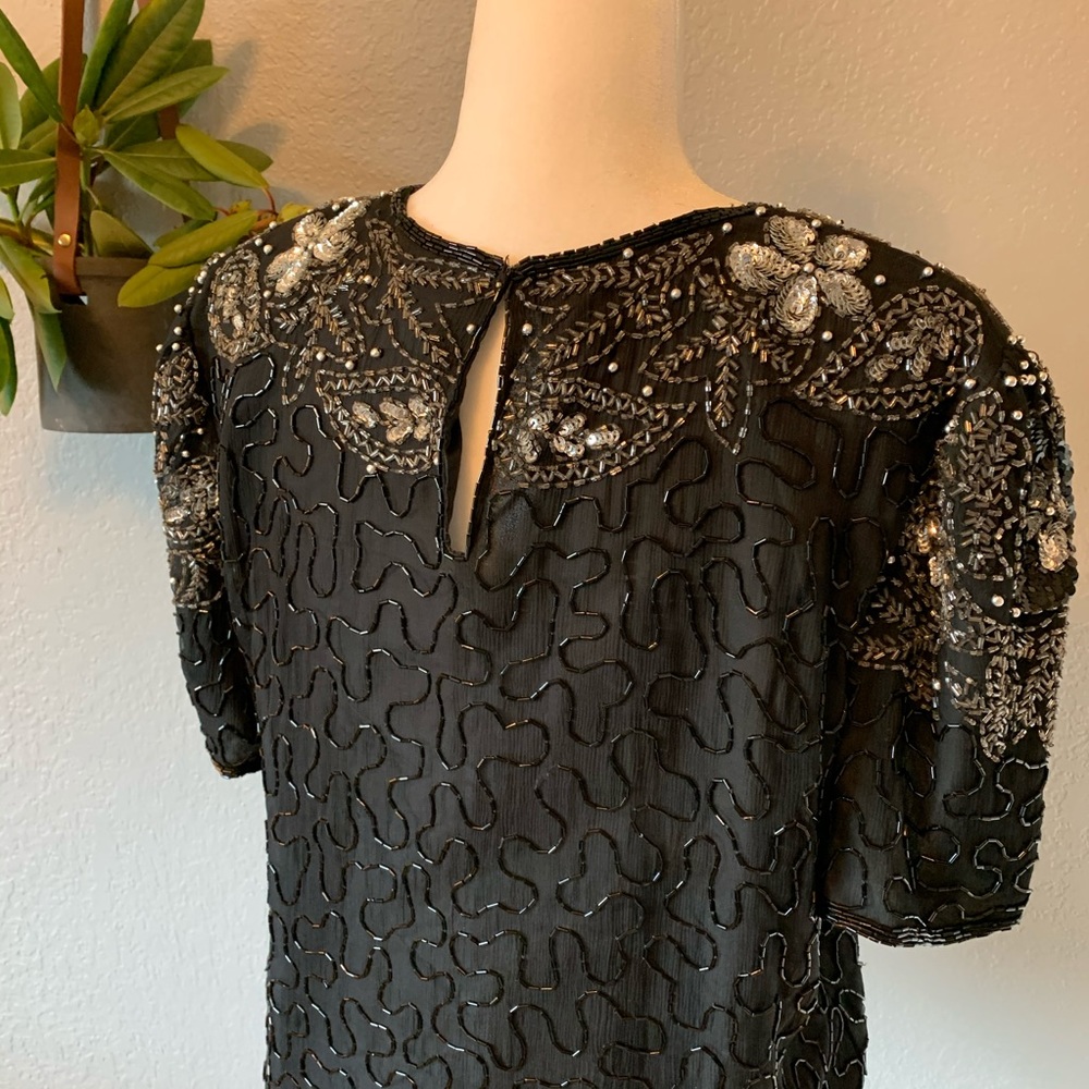 Beaded Top 100% Silk Black Made in India L - Picture 8 of 8